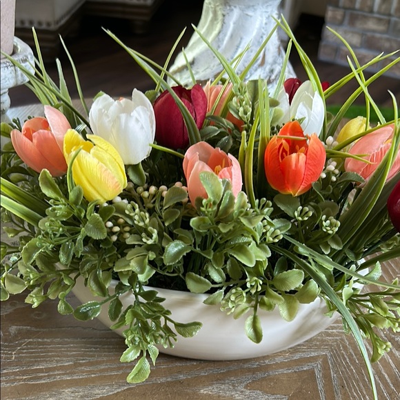 NEW! Spring Garden Colorful Floral Arrangement Centerpiece in White Ceramic Bowl - Picture 5 of 6